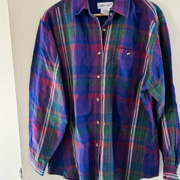 Vintage Cabin Creek Plaid Button Up Shirt Purple Green 100% Cotton Size XL - Picture 3 of 9